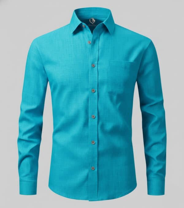 Cyan Blue Cotton Linen Shirt Full Sleeves