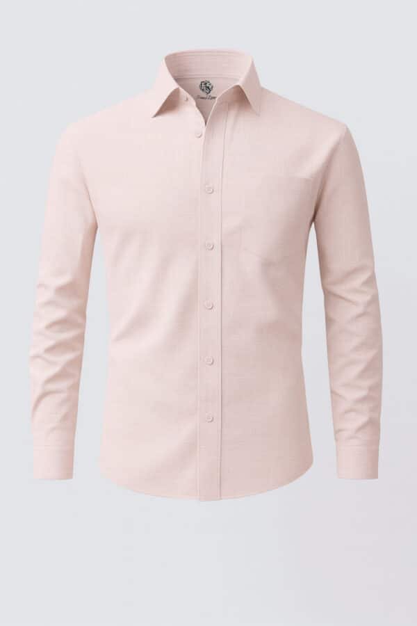 Pale Peach Cotton Linen Shirt Full Sleeves