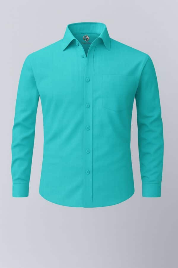 Turquoise Blue Cotton Linen Shirt Full Sleeves